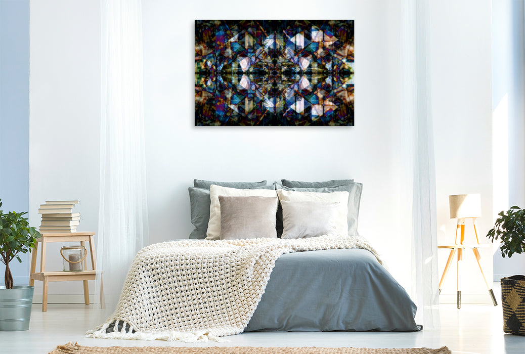 Premium Textil-Leinwand Premium Textil-Leinwand 120 cm x 80 cm quer Blaues Kirchenfenster