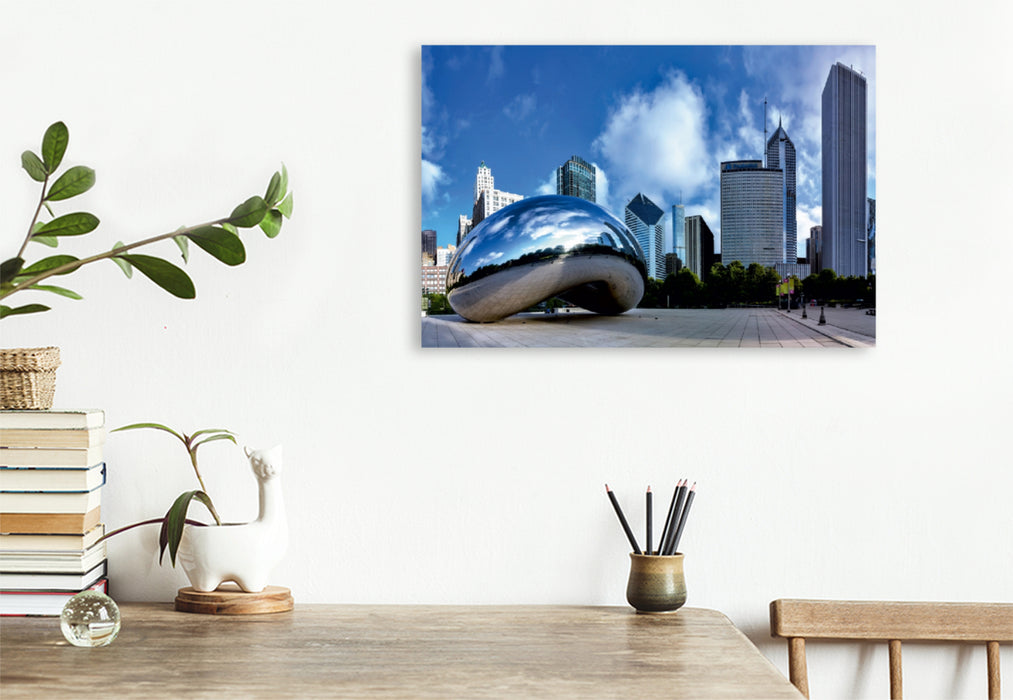 Premium Textil-Leinwand Premium Textil-Leinwand 120 cm x 80 cm quer Chicago, Illinois, Skyline im Millenium Park