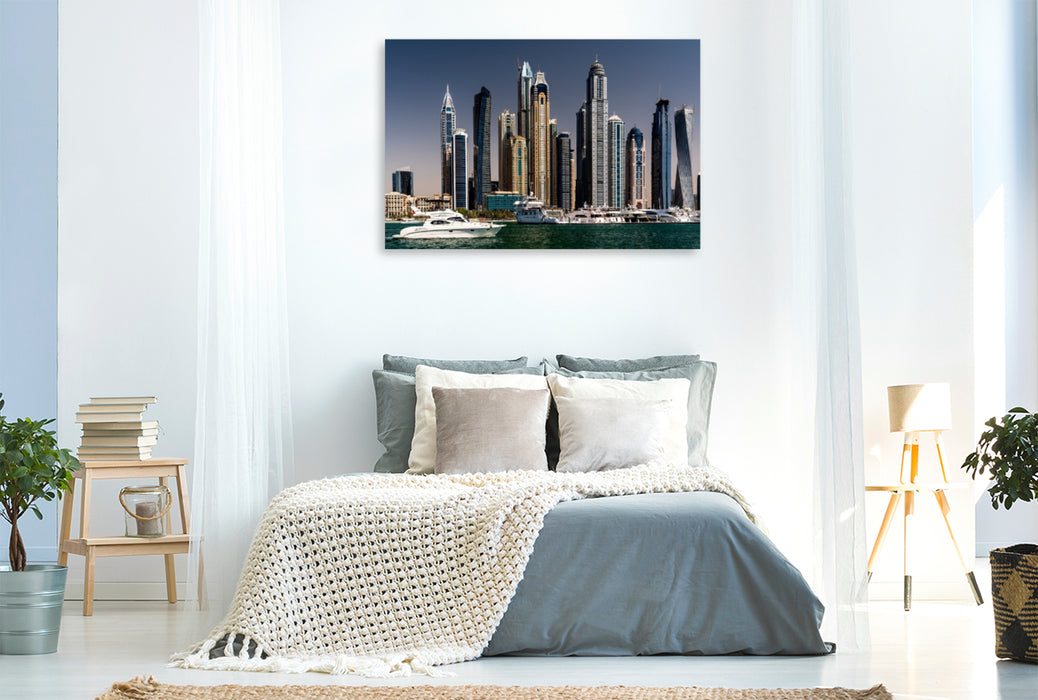 Toile textile premium Toile textile premium 120 cm x 80 cm paysage Dubai Marina - vue depuis la mer 