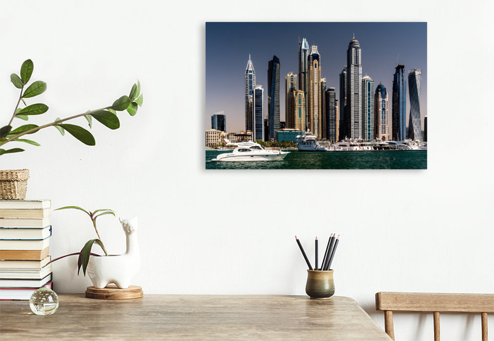 Toile textile premium Toile textile premium 120 cm x 80 cm paysage Dubai Marina - vue depuis la mer 