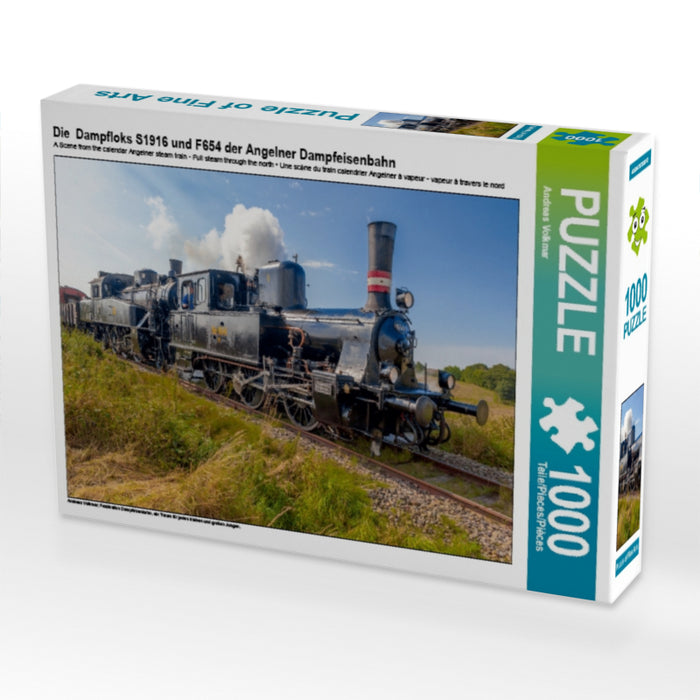 Die  Dampfloks S1916 und F654 der Angelner Dampfeisenbahn 1000 Teile Puzzle quer - CALVENDO Foto-Puzzle'