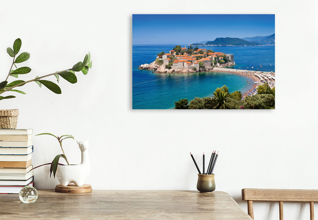 Toile textile haut de gamme Toile textile haut de gamme 120 cm x 80 cm paysage Sveti Stefan 