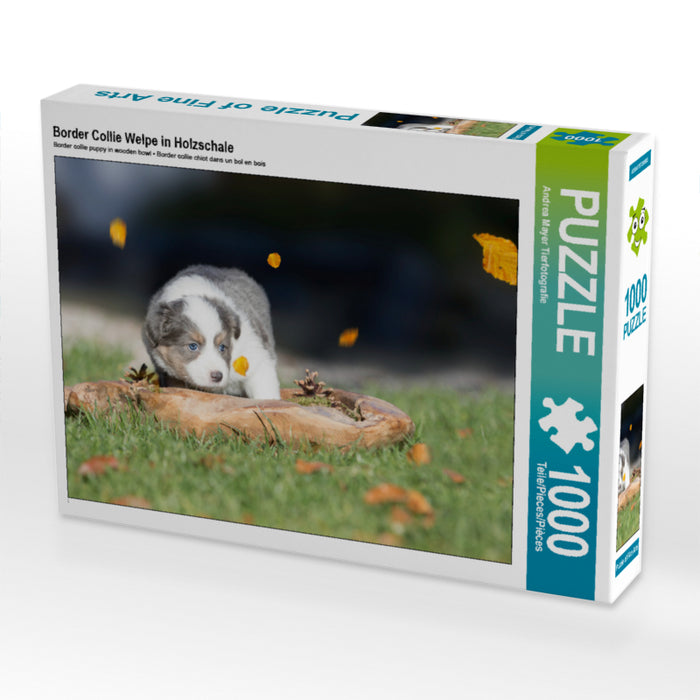 Border Collie Welpe in Holzschale 1000 Teile Puzzle quer - CALVENDO Foto-Puzzle'