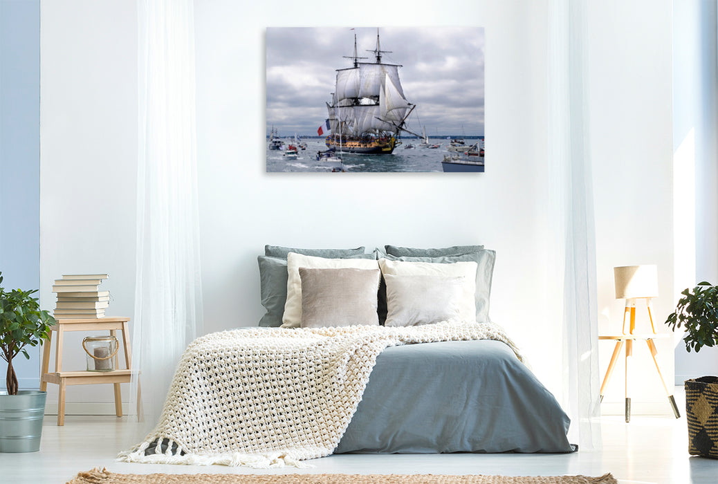 Premium Textil-Leinwand Premium Textil-Leinwand 120 cm x 80 cm quer Het fregat Hermione in Saint-Malo vaargeul