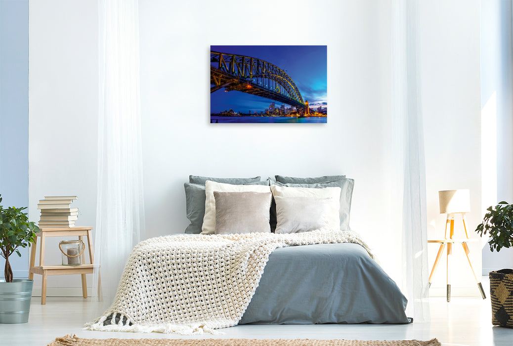 Toile textile premium Toile textile premium 120 cm x 80 cm paysage Cintre - Sydney Harbour Bridge 