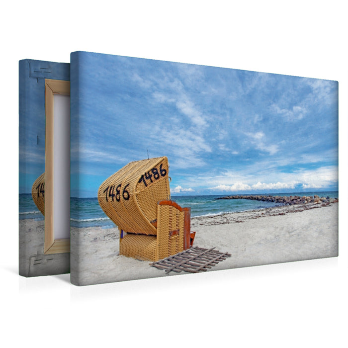 Premium Textil-Leinwand Einsamer Strandkorb an der Ostsee