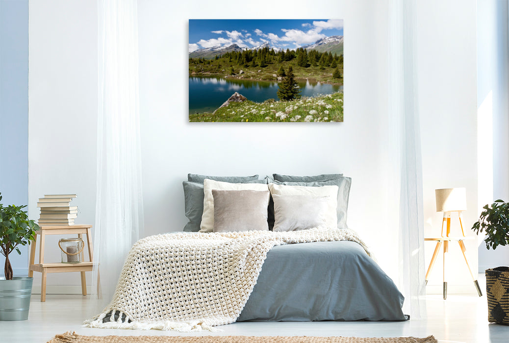 Toile textile haut de gamme Toile textile haut de gamme 120 cm x 80 cm Paysage Panorama alpin des Grisons 