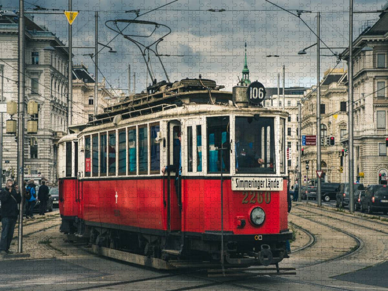 Oldtimer-Straßenbahn Type H1 am Wiener Schwarzenbergplatz, hergestellt 1910 von der Waggonfabrik Simmering - CALVENDO Foto-Puzzle'