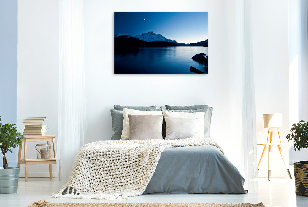 Toile textile haut de gamme Toile textile haut de gamme 120 cm x 80 cm paysage Heure bleue en Engadine 