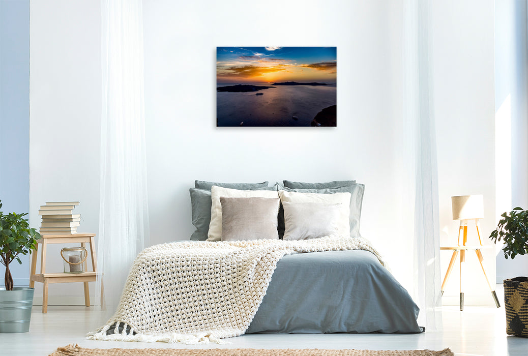 Premium Textil-Leinwand Premium Textil-Leinwand 120 cm x 80 cm quer Der wunderbare Sonnenuntergang auf Santorini.
