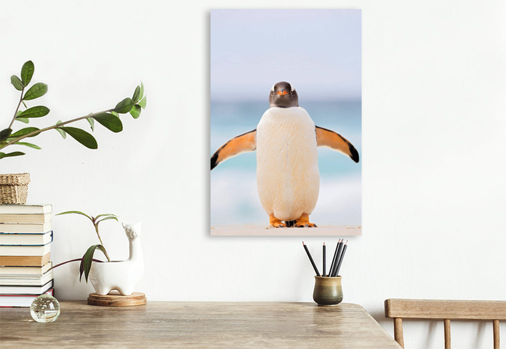 Premium Textil-Leinwand Premium Textil-Leinwand 80 cm x 120 cm  hoch Hallo Pinguin