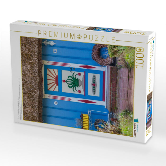 Tür mit Tulpenstrauß in Zingst an der Ostsee - CALVENDO Foto-Puzzle'