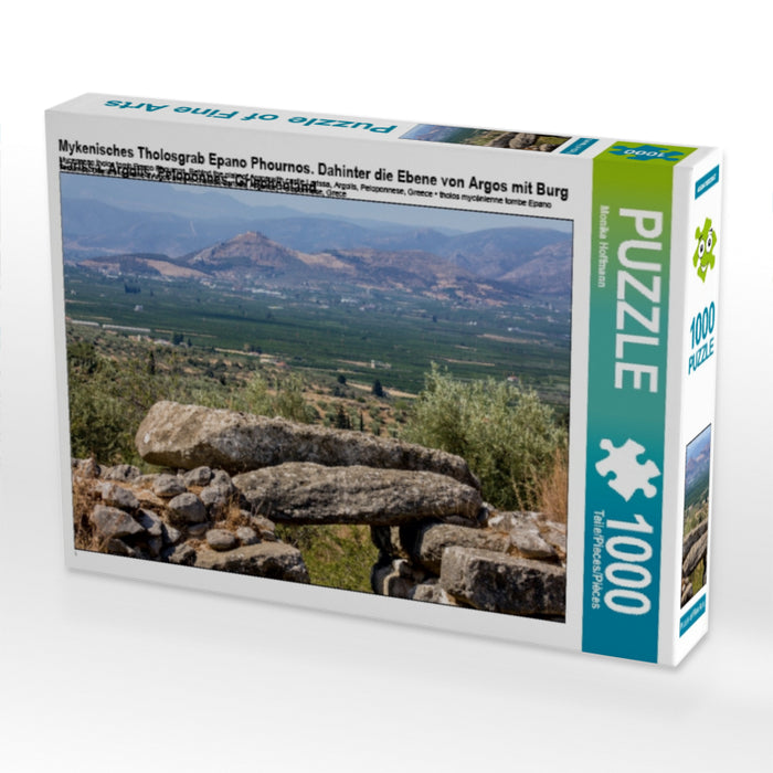 Mykenisches Tholosgrab Epano Phournos. Dahinter die Ebene von Argos mit Burg Larissa, Argolis, Peloponnes, Griechenland 1000 Teile Puzzle quer - CALVENDO Foto-Puzzle'