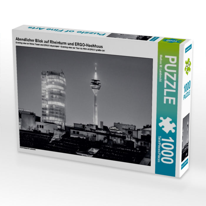 Abendlicher Blick auf Rheinturm und ERGO-Hochhaus 1000 Teile Puzzle quer - CALVENDO Foto-Puzzle'