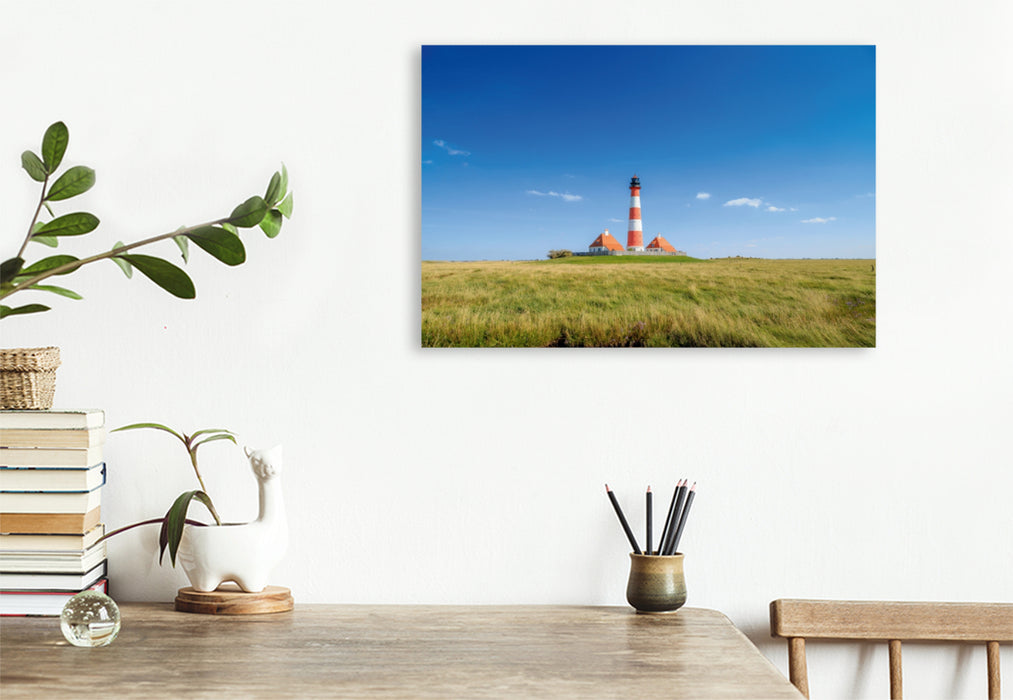 Toile textile haut de gamme Toile textile haut de gamme 120 cm x 80 cm paysage Phare Westerheversand 