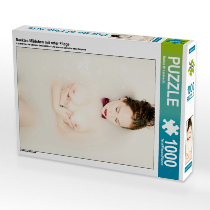 Nacktes Mädchen mit roter Fliege 1000 Teile Puzzle hoch - CALVENDO Foto-Puzzle'