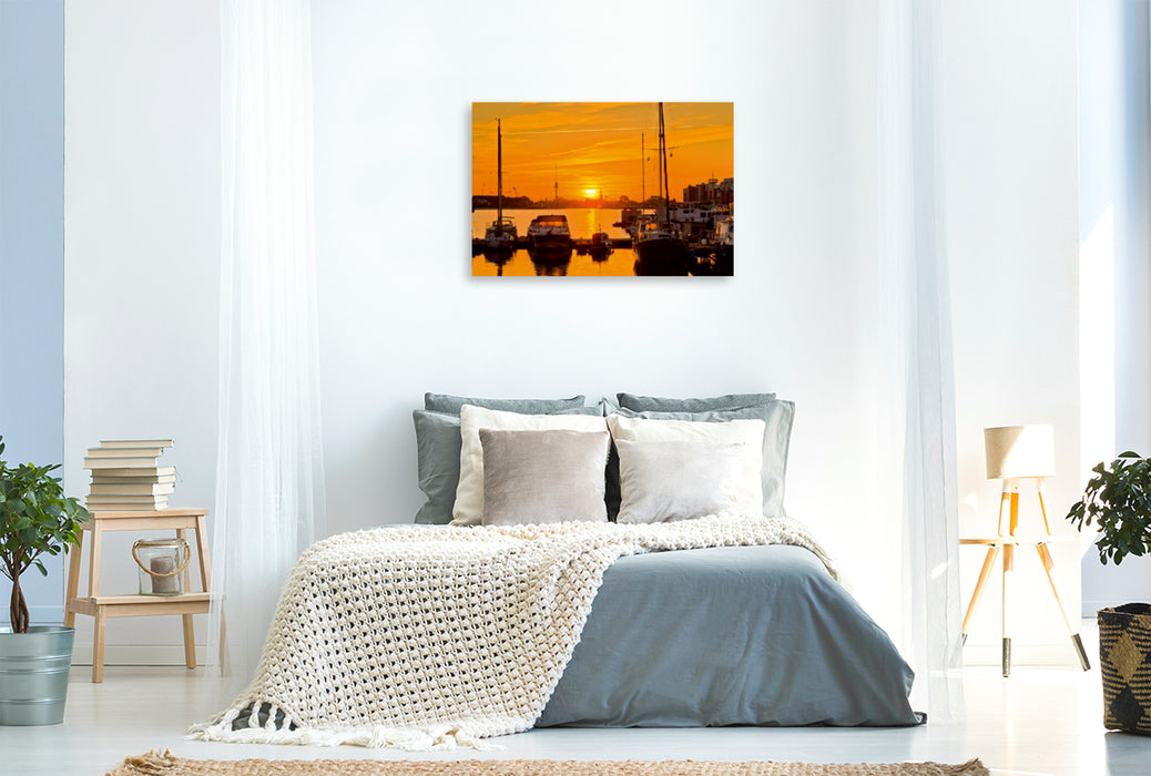 Premium Textil-Leinwand Premium Textil-Leinwand 90 cm x 60 cm quer Ein Motiv aus dem Kalender Sonne über Wilhelmshaven