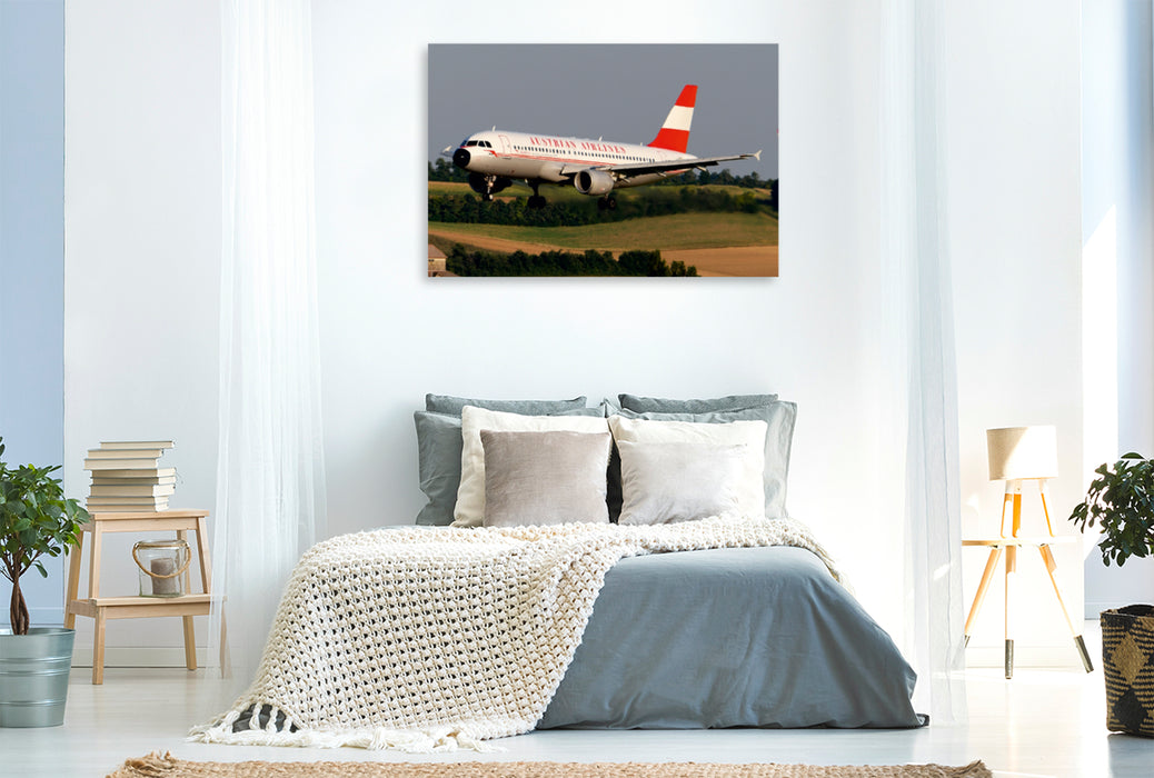 Premium Textil-Leinwand Premium Textil-Leinwand 120 cm x 80 cm quer Austrian Airlines Retrojet Airbus A320.