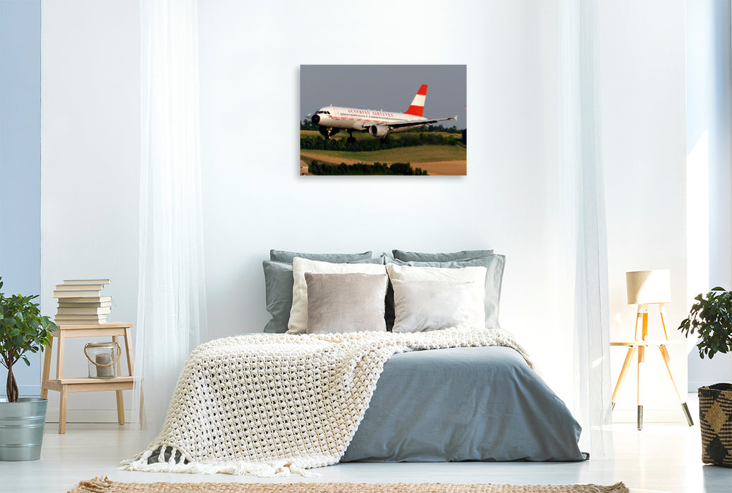 Premium Textil-Leinwand Premium Textil-Leinwand 120 cm x 80 cm quer Austrian Airlines Retrojet Airbus A320.