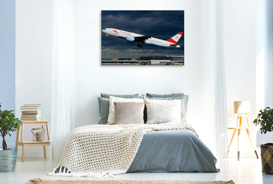 Premium Textil-Leinwand Premium Textil-Leinwand 120 cm x 80 cm quer Austrian Airlines Boeing 777-200ER