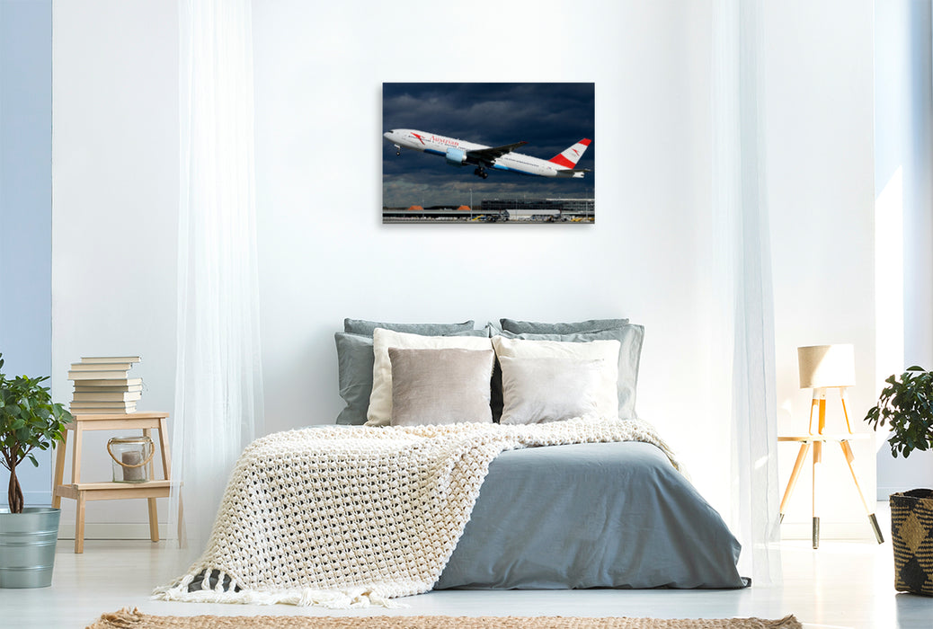 Premium Textil-Leinwand Premium Textil-Leinwand 120 cm x 80 cm quer Austrian Airlines Boeing 777-200ER