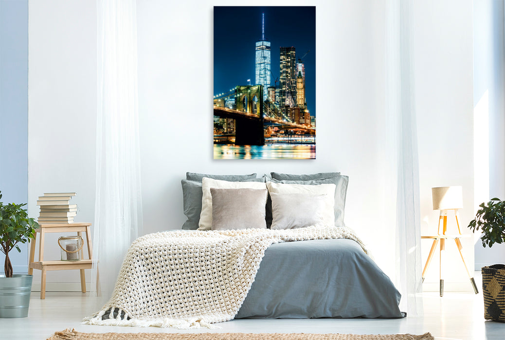 Premium Textil-Leinwand Premium Textil-Leinwand 80 cm x 120 cm  hoch New York, Brooklyn Bridge und World Trade Center