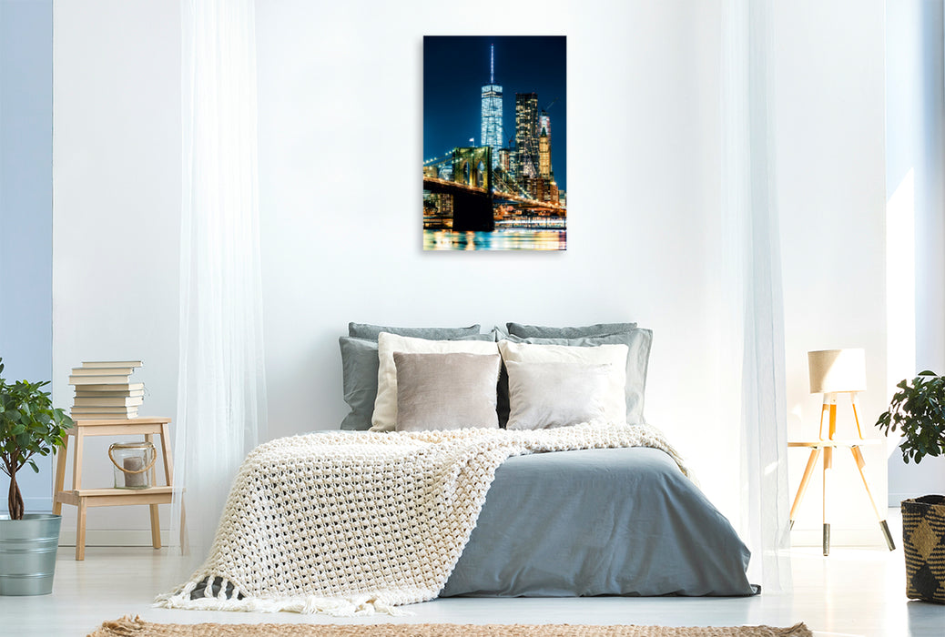 Premium Textil-Leinwand Premium Textil-Leinwand 80 cm x 120 cm  hoch New York, Brooklyn Bridge und World Trade Center