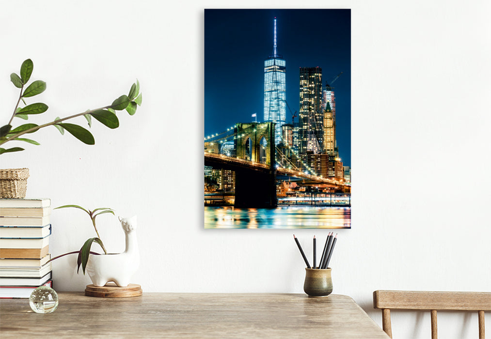 Premium Textil-Leinwand Premium Textil-Leinwand 80 cm x 120 cm  hoch New York, Brooklyn Bridge und World Trade Center