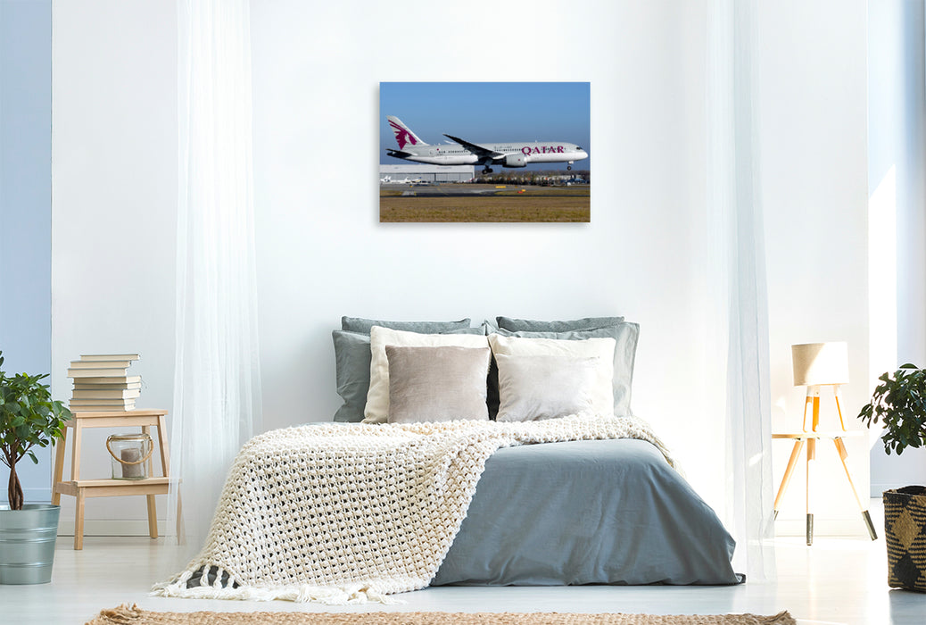 Premium Textil-Leinwand Premium Textil-Leinwand 120 cm x 80 cm quer Qatar Airways Boeing 787-8 Dreamliner