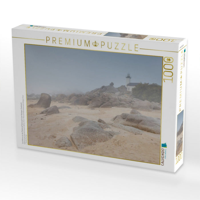 Leuchtturm an der Pointe de Pontusval in der Bretagne, Frankreich - CALVENDO Foto-Puzzle'
