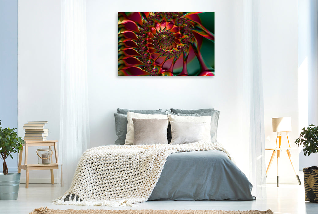 Toile textile premium Toile textile premium 120 cm x 80 cm paysage Pétale de fleur rouge Spirale