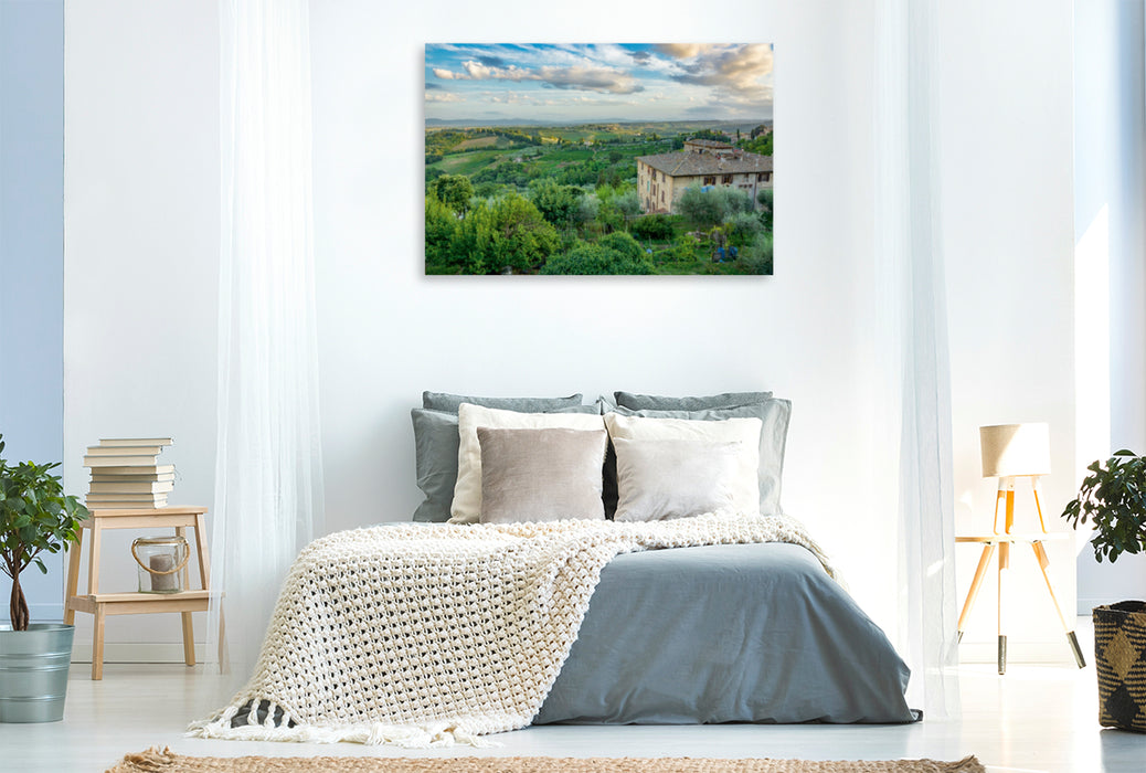 Premium Textil-Leinwand Premium Textil-Leinwand 120 cm x 80 cm quer Ausblick von San Gimignano