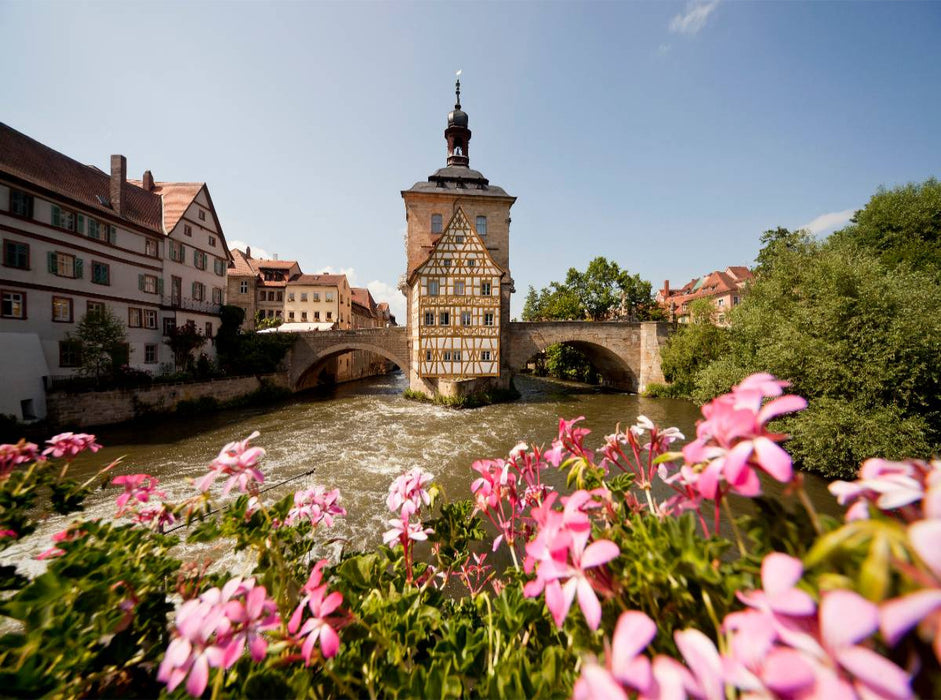 Fluss Regnitz und Rathaus in Bamberg - CALVENDO Foto-Puzzle'