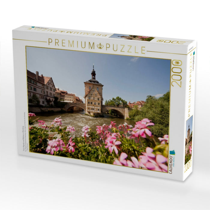 Fluss Regnitz und Rathaus in Bamberg - CALVENDO Foto-Puzzle'