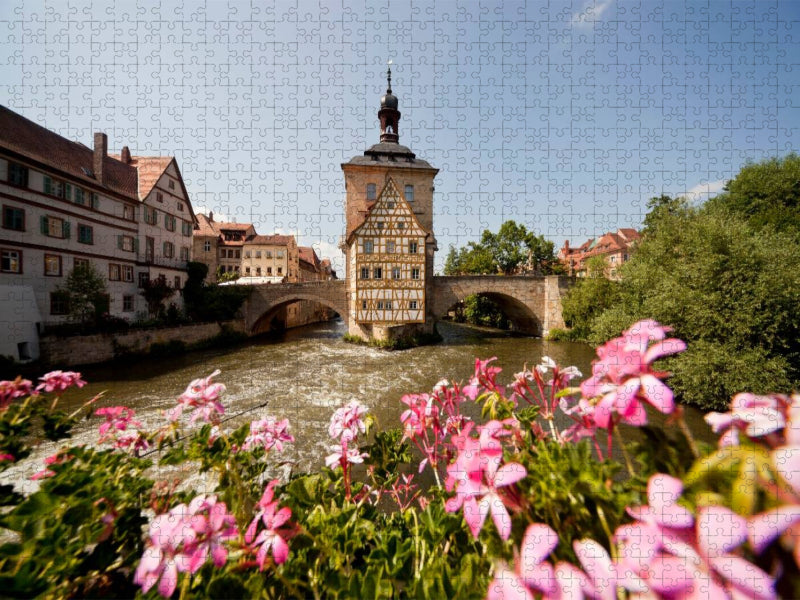 Fluss Regnitz und Rathaus in Bamberg - CALVENDO Foto-Puzzle'