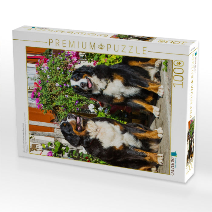 Berner Sennenhunde vor einem Bauernhaus - CALVENDO Foto-Puzzle'