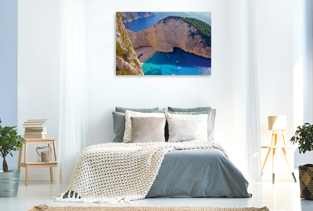 Premium Textil-Leinwand Premium Textil-Leinwand 120 cm x 80 cm quer Shipwreck-Beach – Zakynthos