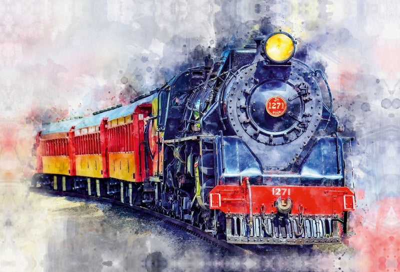 Toile textile premium Toile textile premium 120 cm x 80 cm locomotive à vapeur paysage 