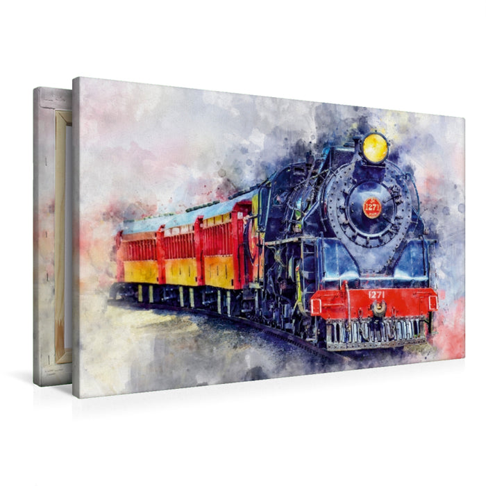 Toile textile premium Toile textile premium 120 cm x 80 cm locomotive à vapeur paysage 