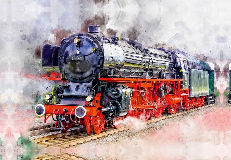 Toile textile premium Toile textile premium 120 cm x 80 cm locomotive à vapeur paysage 