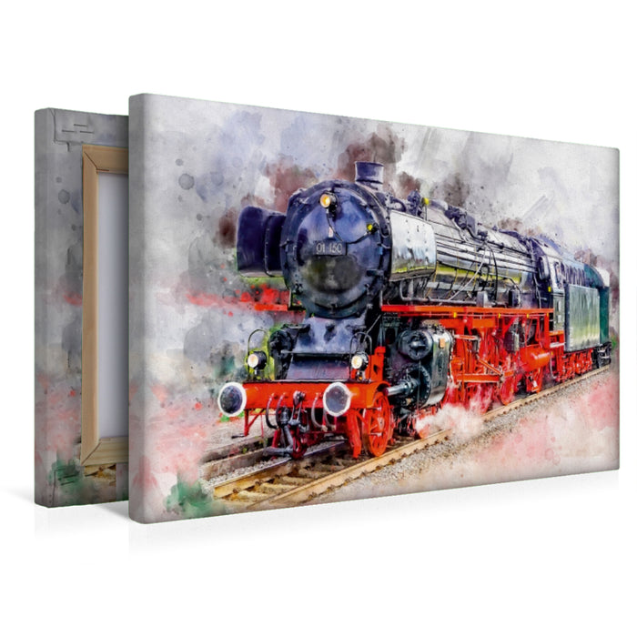 Toile textile premium Toile textile premium 120 cm x 80 cm locomotive à vapeur paysage 
