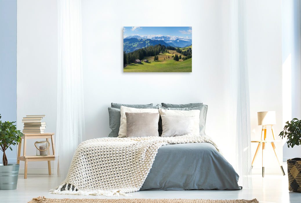 Premium Textil-Leinwand Premium Textil-Leinwand 120 cm x 80 cm quer Idyllische Schweizer Alpenlandschaft Stelserberg im Prättigau