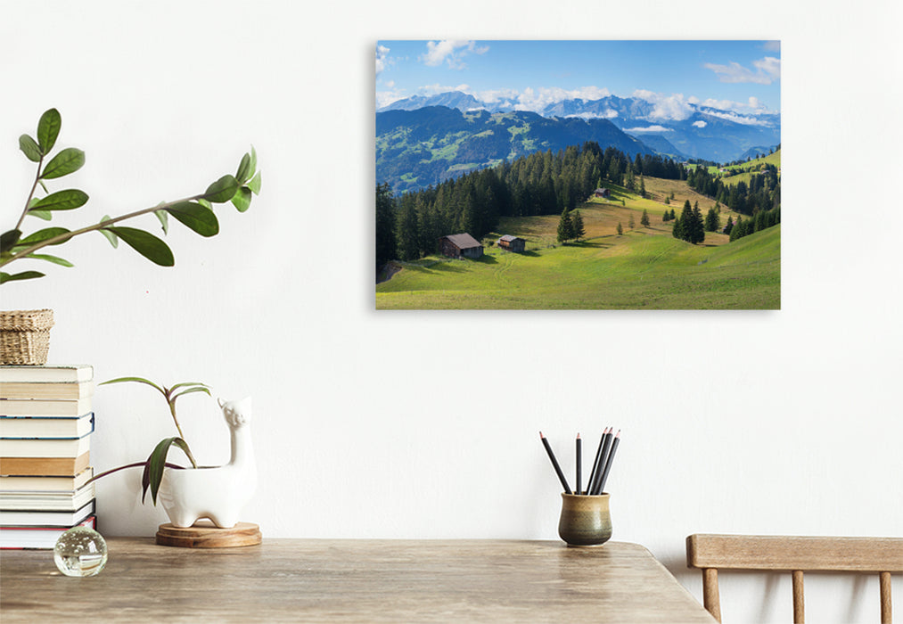 Premium Textil-Leinwand Premium Textil-Leinwand 120 cm x 80 cm quer Idyllische Schweizer Alpenlandschaft Stelserberg im Prättigau