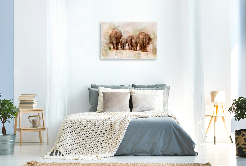 Toile textile haut de gamme Toile textile haut de gamme 120 cm x 80 cm paysage Éléphants - impressions artistiques des plus grands animaux terrestres vivants 