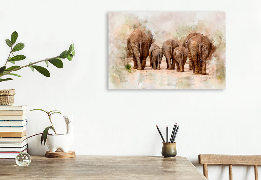 Toile textile haut de gamme Toile textile haut de gamme 120 cm x 80 cm paysage Éléphants - impressions artistiques des plus grands animaux terrestres vivants 