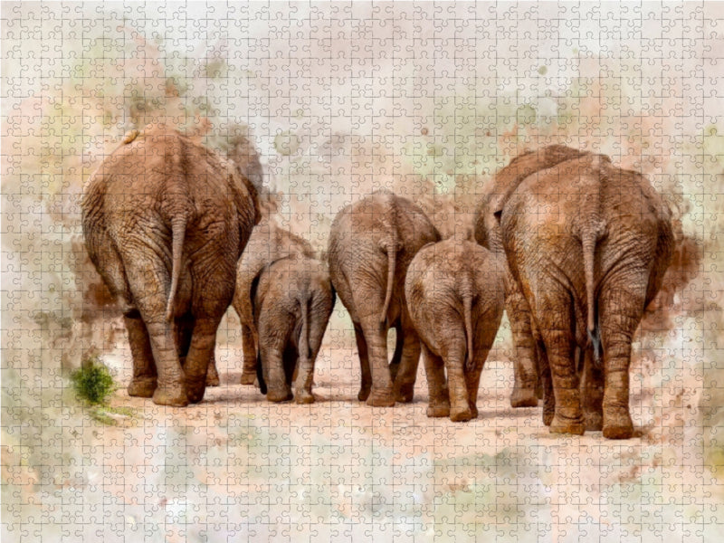 Elefanten - künstlerische Impressionen der größten noch lebenden Landtiere 1000 Teile Puzzle quer - CALVENDO Foto-Puzzle'