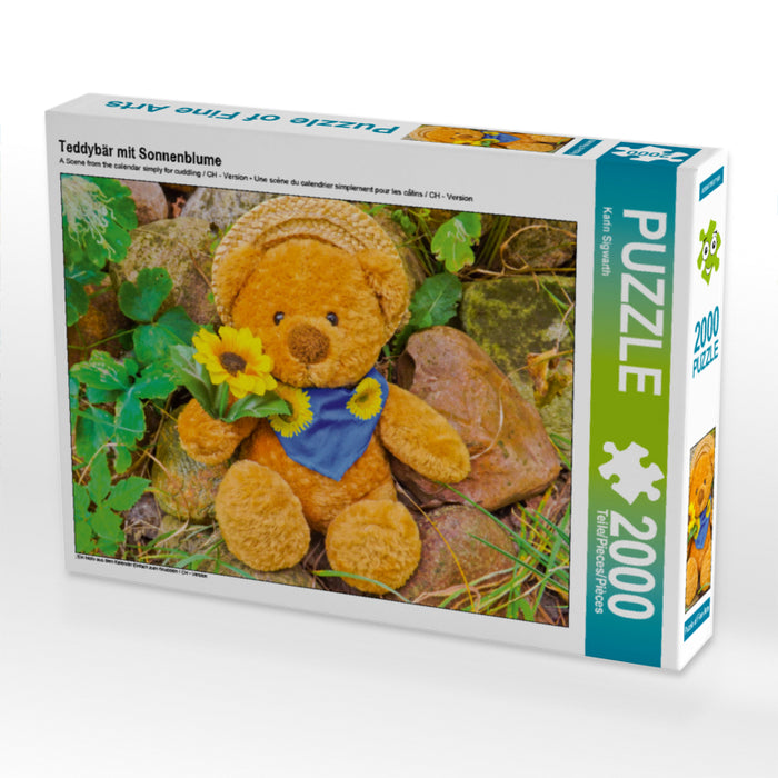 Teddybär mit Sonnenblume 2000 Teile Puzzle quer - CALVENDO Foto-Puzzle'