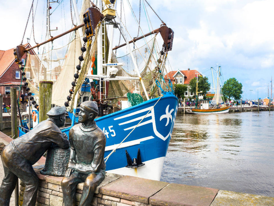 Neuharlingersiel, Bronzefischer im Hafen - CALVENDO Foto-Puzzle'
