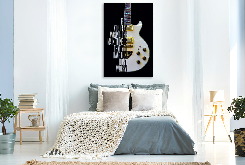 Toile textile haut de gamme Toile textile haut de gamme 80 cm x 120 cm de haut Artiste, guitare électrique avec dicton de guitare 