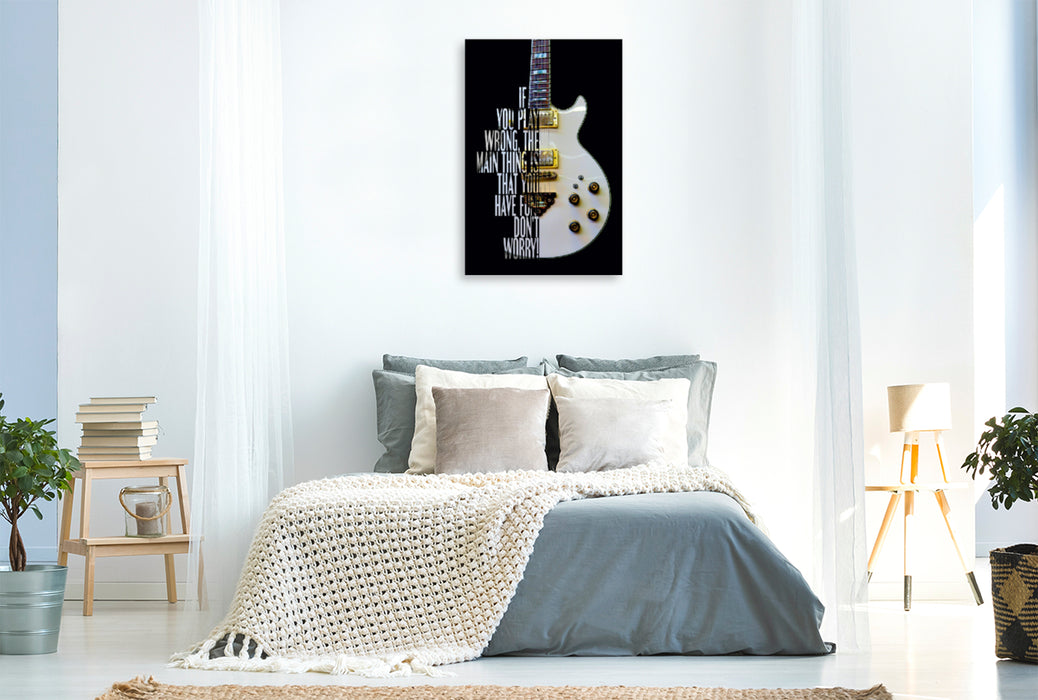 Toile textile haut de gamme Toile textile haut de gamme 80 cm x 120 cm de haut Artiste, guitare électrique avec dicton de guitare 